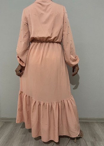 Pembe Bohem Uzun Kollu Fırfırlı Elbise - Görsel 4