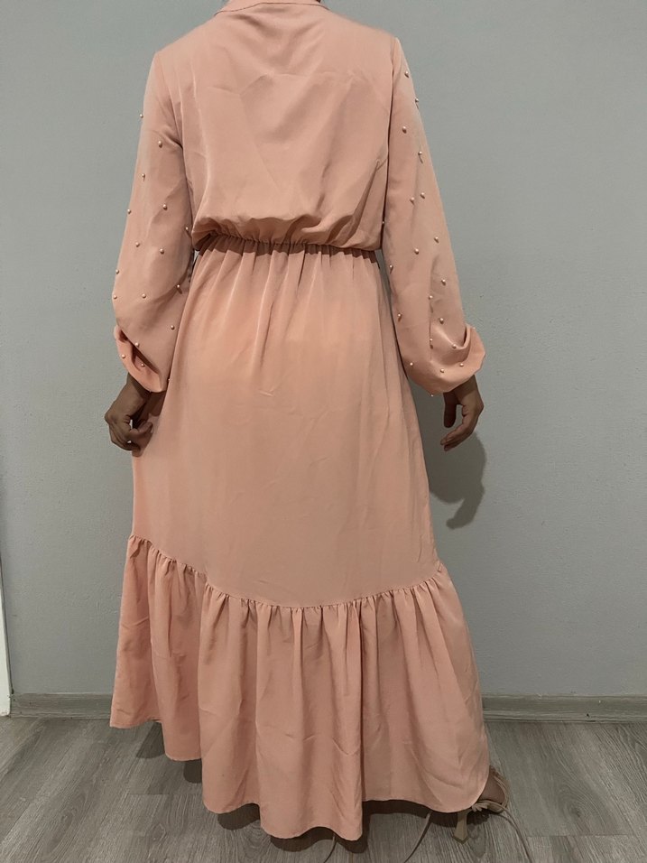 Pembe Bohem Uzun Kollu Fırfırlı Elbise - Görsel 4