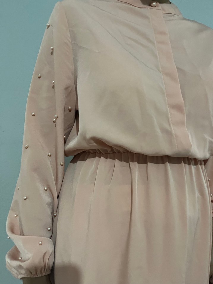 Pembe Bohem Uzun Kollu Fırfırlı Elbise - Görsel 2