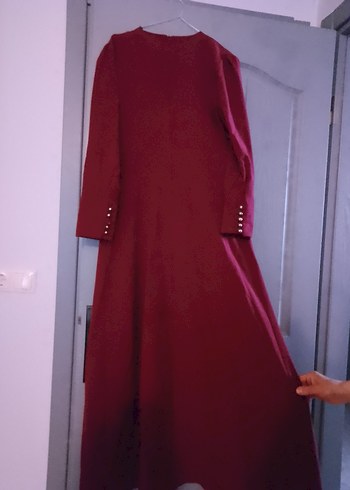 42 Beden Bordo Nakışlı Uzun Bohem Elbise