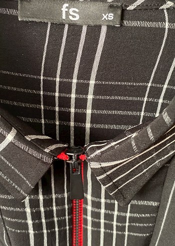 Fermuarlı Çizgili  siyah Kadın Gömlek - Görsel 3