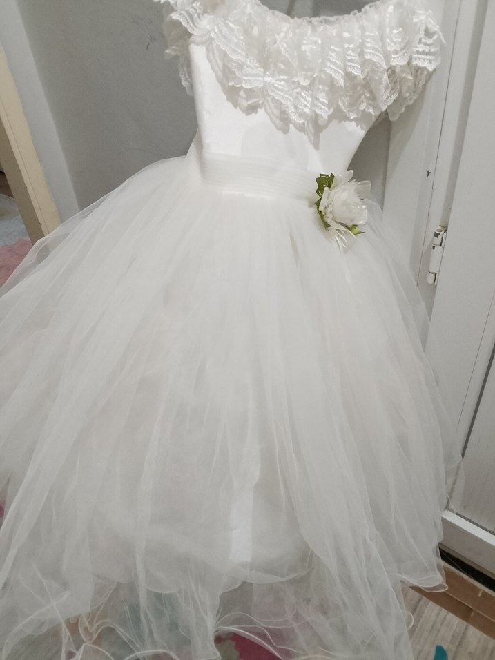 Dantel Detaylı Beyaz Mini Gelinlik - Görsel 2