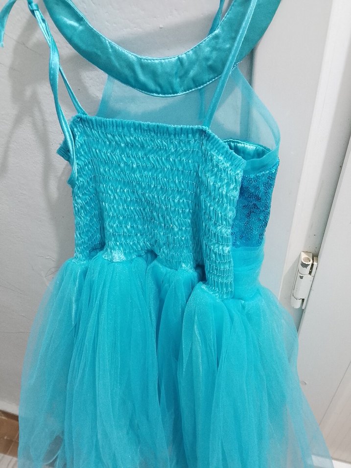 Mavi Nakışlı Kız Çocuk Straplez Elbise - Görsel 2