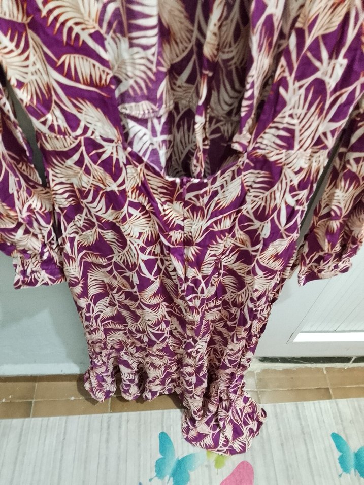 Bohem Uzun Mor Desenli Elbise - Görsel 4