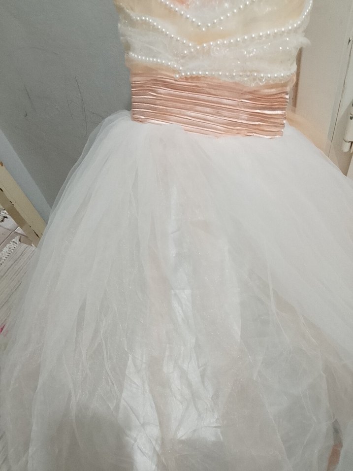 İnci Detaylı Strappy Uzun Beyaz Gelinlik - Görsel 2