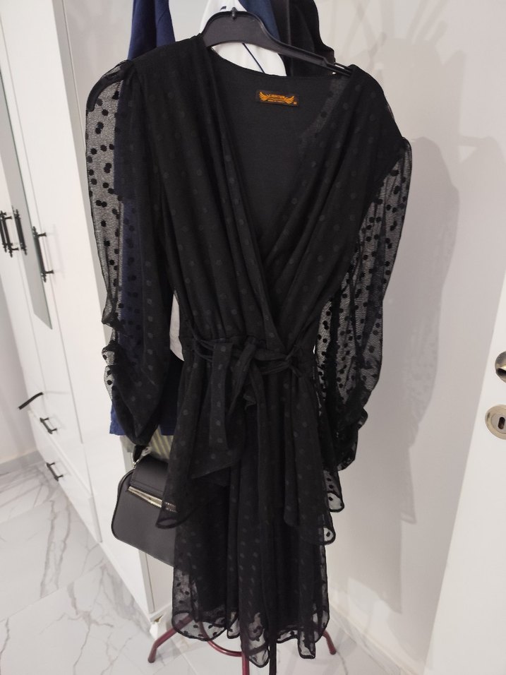 Siyah Uzun Kollu Gotik Elbise - Görsel 3