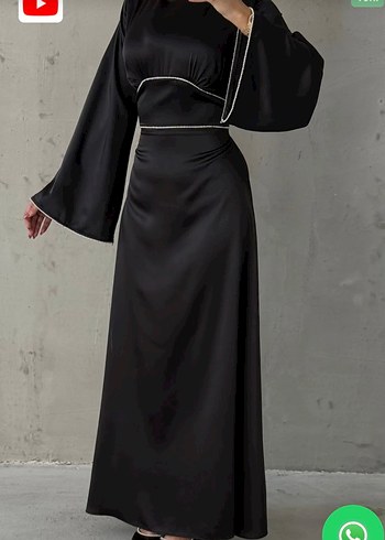 Uzun Kollu Parlak siyah  Kadın Abiye Elbise - Görsel 2