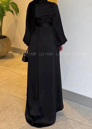 Lacivert Uzun Kollu Drapeli Uzun Elbise - Görsel 2