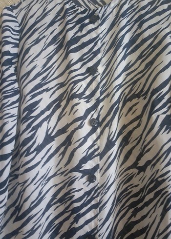 Diğer Gri Zebra Desenli Salaş Midi Kadın Gömlek