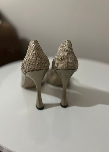 Bej Simli Yılan Desenli İnce Topuklu Kadın Ayakkabı - Görsel 3