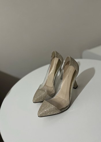 Bej Simli Yılan Desenli İnce Topuklu Kadın Ayakkabı - Görsel 2