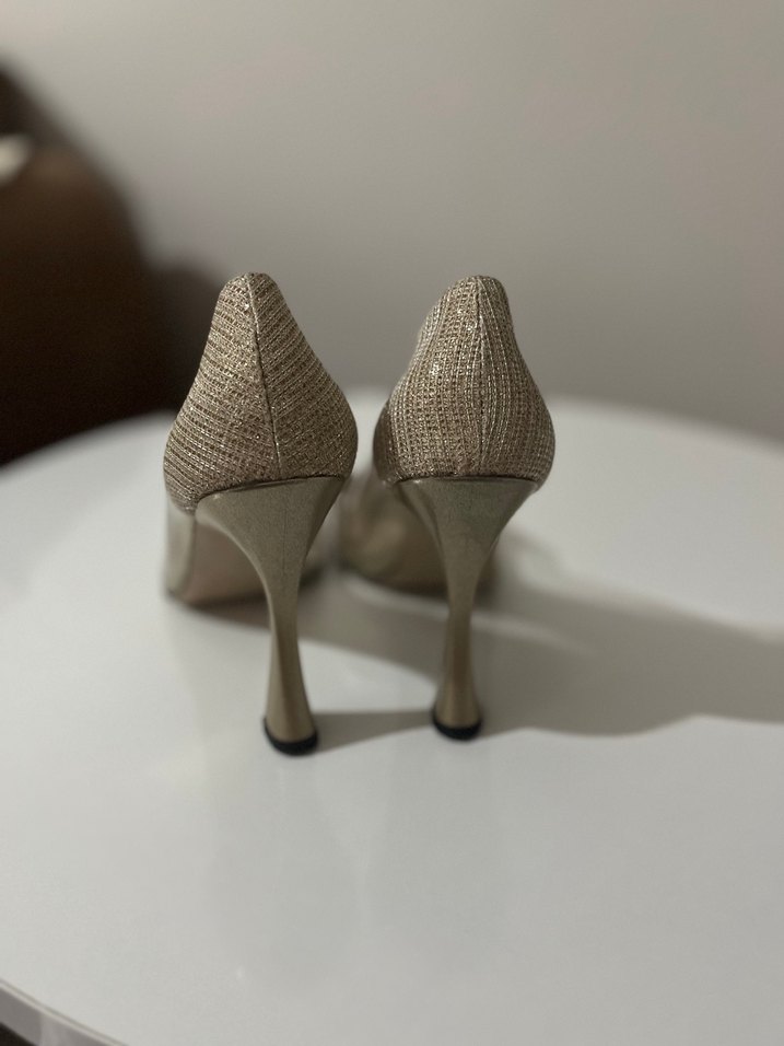Bej Simli Yılan Desenli İnce Topuklu Kadın Ayakkabı - Görsel 3