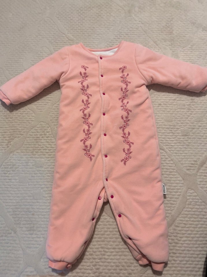 Nakışlı Düğmeli Pembe Bebek Tulumu - Görsel 2