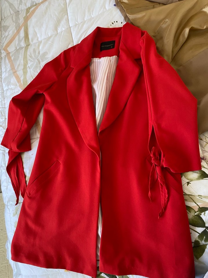 Uzun Kollu Kırmızı Kadın Blazer - Görsel 5
