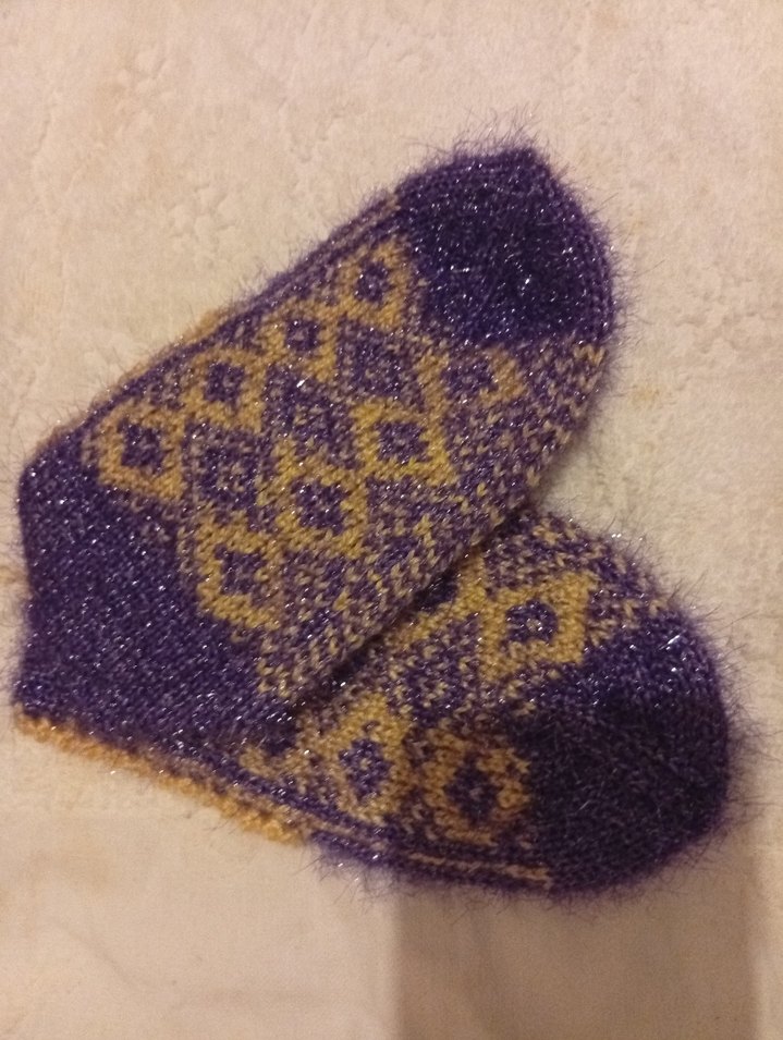 Renkli Nakışlı Mor Örgü Kız patik - Görsel 2