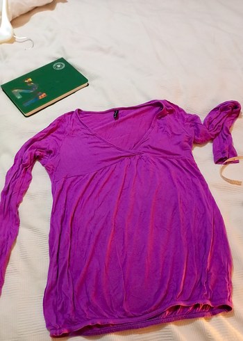 Mor V Yaka Bluz - Görsel 5