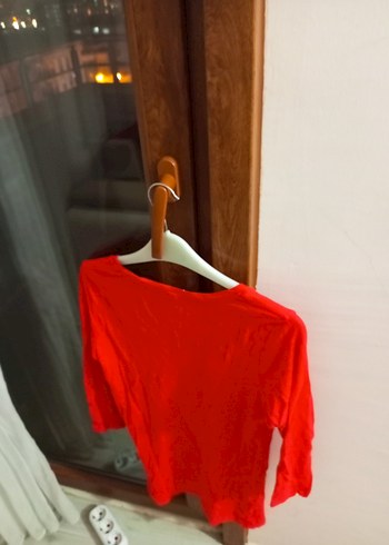 Kadın Kırmızı Uzun Kollu Salaş Bluz - Görsel 2