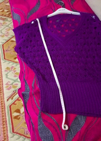 Mor Örgü Bohem V Yaka Mini Kazak - Görsel 3