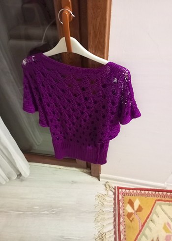 Mor Örgü Bohem V Yaka Mini Kazak - Görsel 2