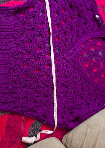 Mor Örgü Bohem V Yaka Mini Kazak - Görsel 5