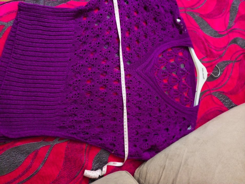 Mor Örgü Bohem V Yaka Mini Kazak - Görsel 5