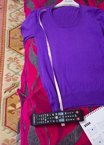 Mor Uzun Kollu Triko Kadın Kazak - Görsel 4