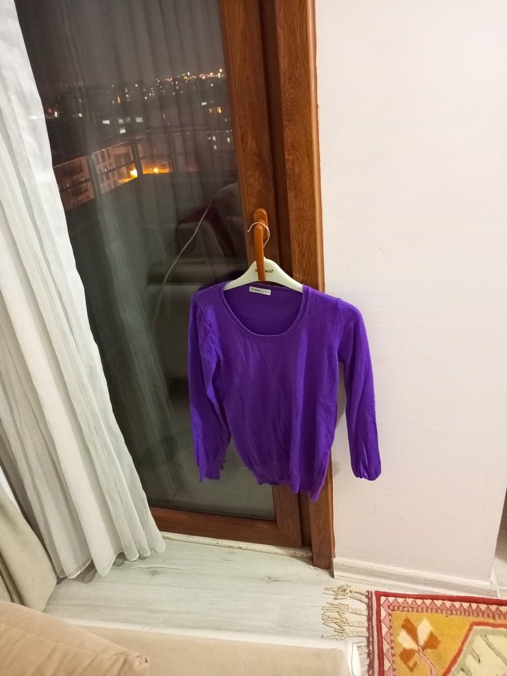 Mor Uzun Kollu Triko Kadın Kazak - Görsel 2