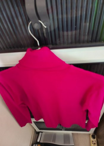 Fuşya Boğazlı Mini Triko Kazak - Görsel 2