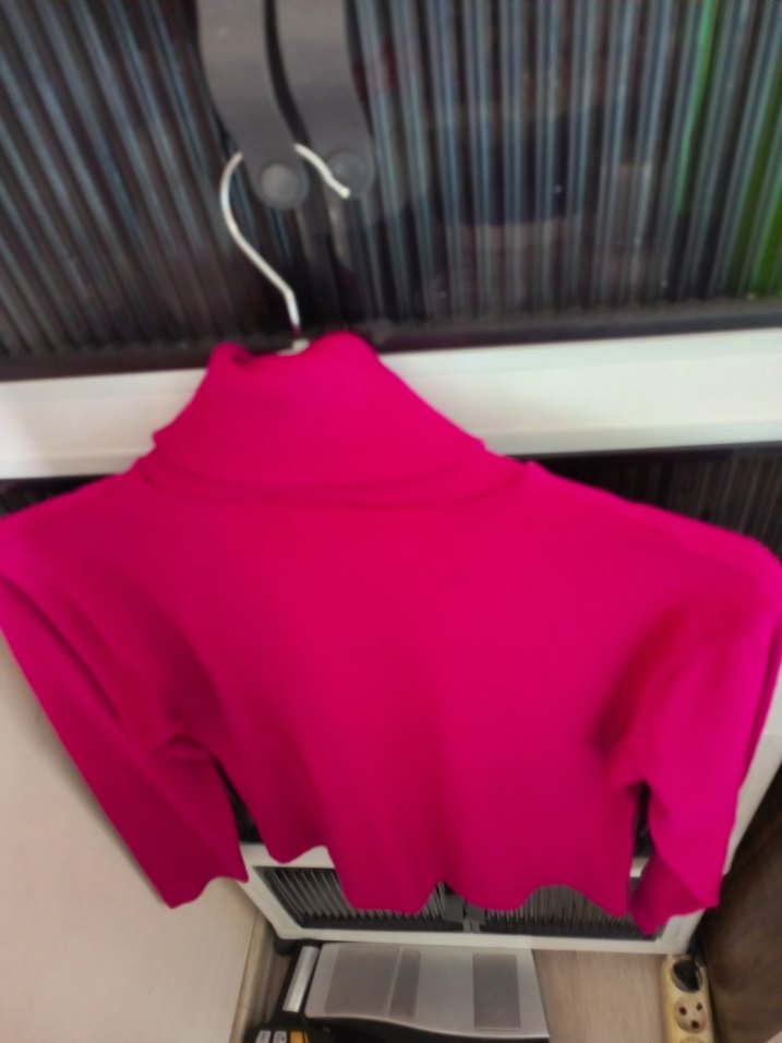 Fuşya  Boğazlı Mini Triko Kazak - Görsel 2