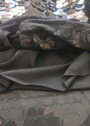 Kadın Siyah Pul Payetli Yılan Desenli Mini Etek - Görsel 6