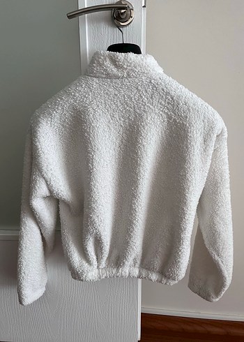 15-16 Yaş Beden Kızlar için Beyaz Fermuarlı Yüksek Yaka Sweatshirt