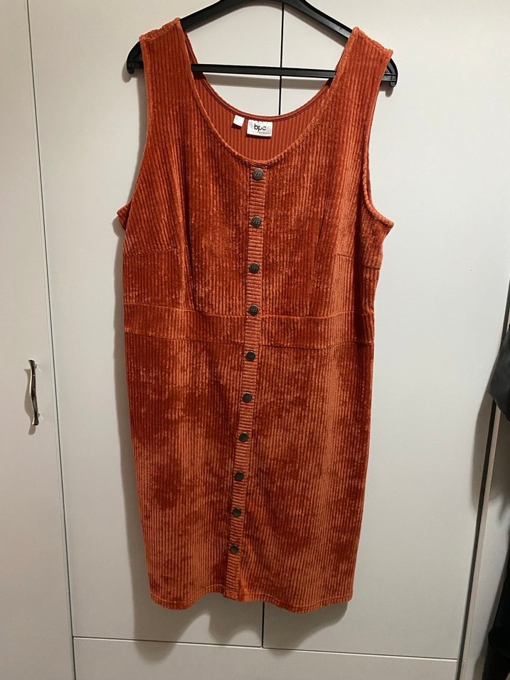 Turuncu Kadife Düğmeli Midi Elbise - Görsel 2