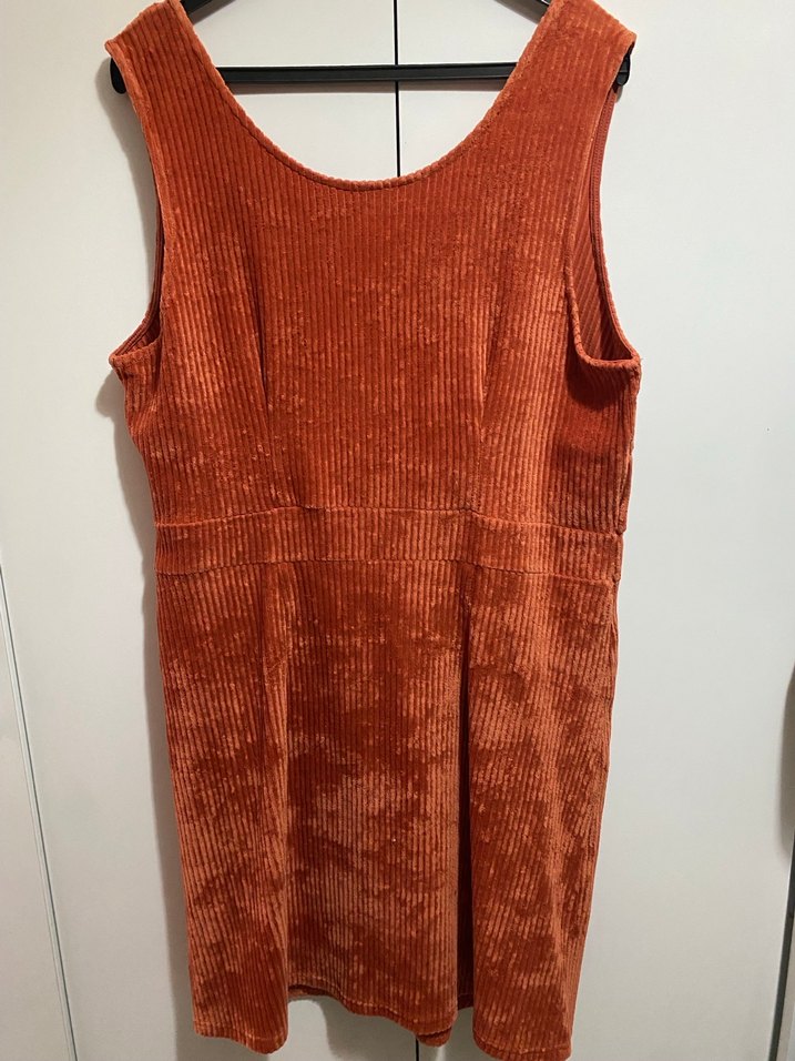 Turuncu Kadife Düğmeli Midi Elbise - Görsel 5