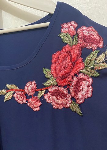 Nakışlı Lacivert Uzun Yazlık Elbise - Görsel 4