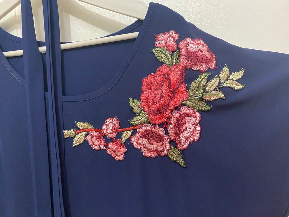 Nakışlı Lacivert Uzun Yazlık Elbise - Görsel 4