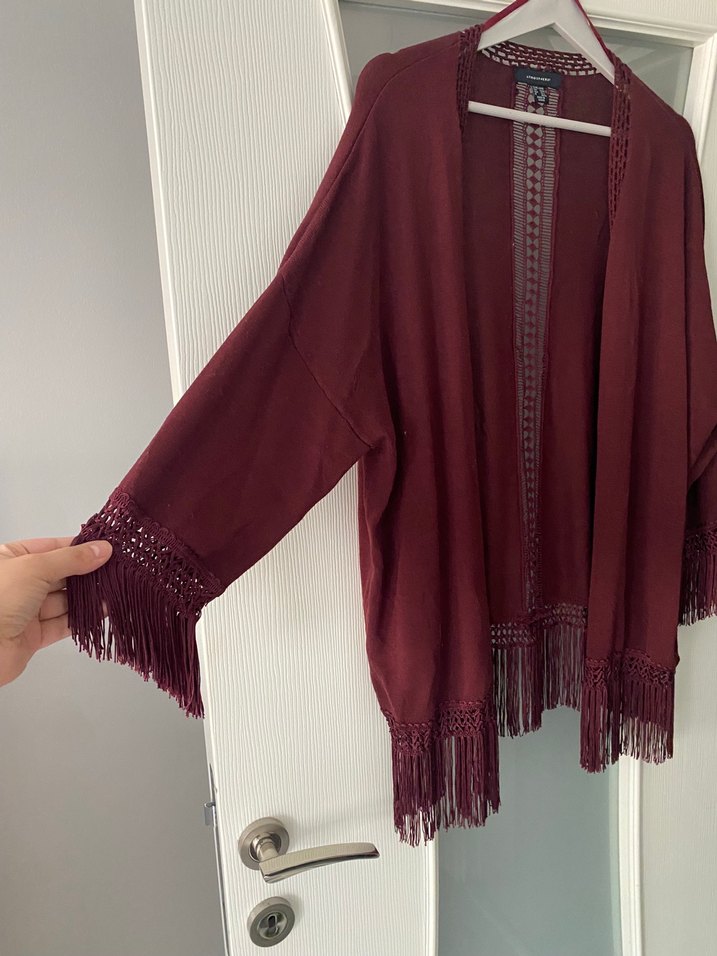 Bordo Püsküllü Bohem Kadın Hırka - Görsel 2