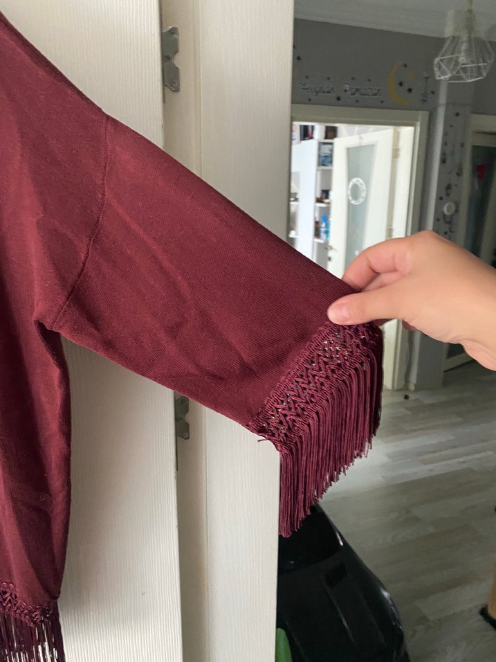 Bordo Püsküllü Bohem Kadın Hırka - Görsel 3