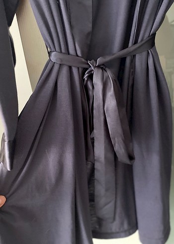Antrasit İp Askılı Midi Gecelik ve Sabahlık - Görsel 6