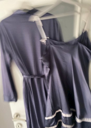 Antrasit İp Askılı Midi Gecelik ve Sabahlık - Görsel 8