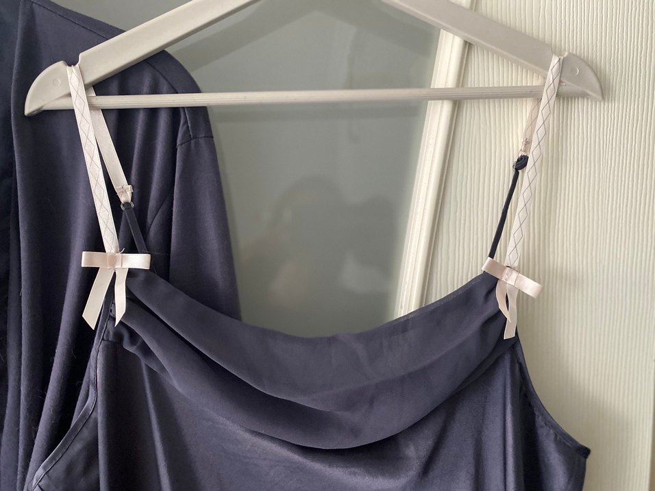 Antrasit İp Askılı Midi Gecelik ve Sabahlık - Görsel 4