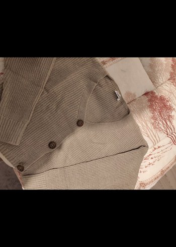 Düğmeli Bej Bohem Midi Triko Hırka - Görsel 2