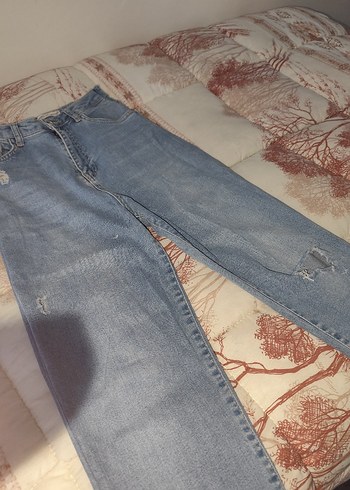 Nakışlı Mavi Bohem Kadın Kot Pantolon - Görsel 3