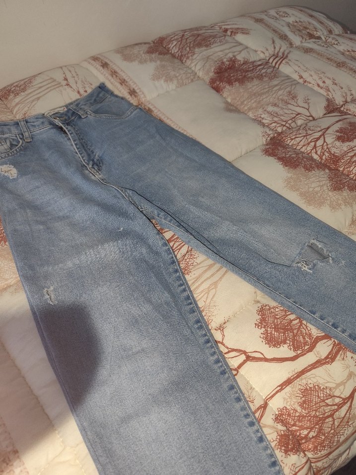 Nakışlı Mavi Bohem Kadın Kot Pantolon - Görsel 3