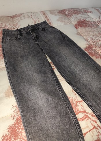 Gri Denim Düğmeli Kadın Bol Kesim Jean - Görsel 2