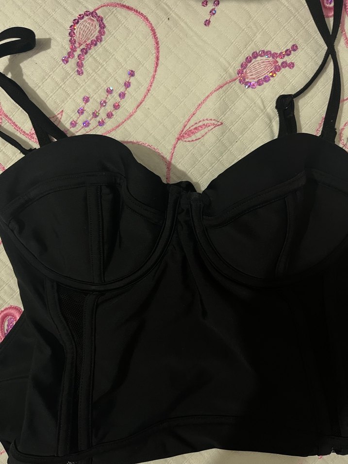 Siyah Gotik Fermuarlı İnce Askılı Mayo - Görsel 3