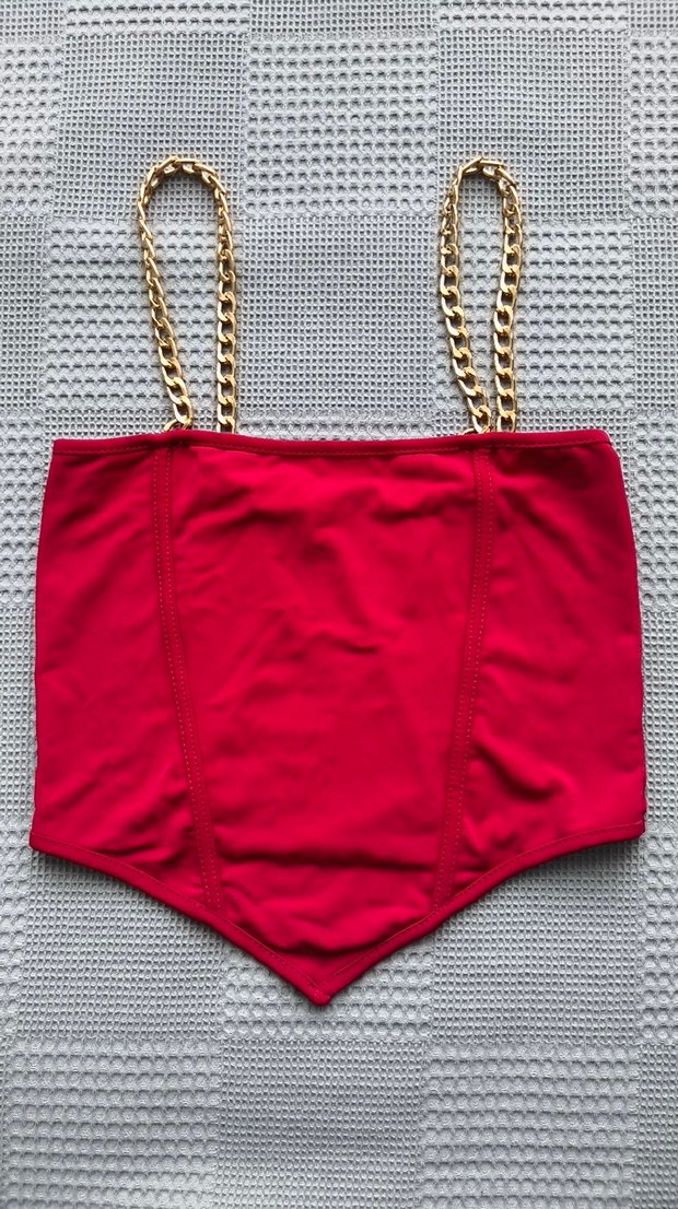 Bordo Zincir Askılı Mini Büstiyer - Görsel 2