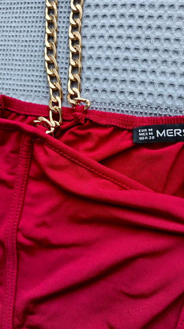 Bordo Zincir Askılı Mini Büstiyer - Görsel 3