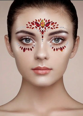 Kırmızı Taşlı Yüz Dekor Maskesi - Görsel 3