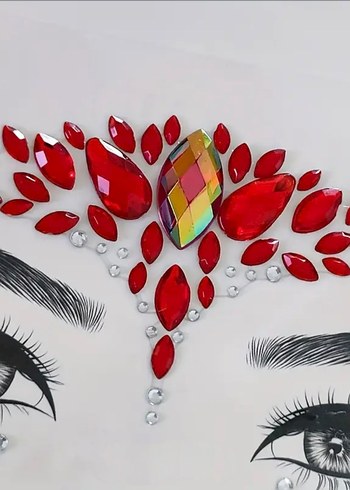 Kırmızı Taşlı Yüz Dekor Maskesi - Görsel 4