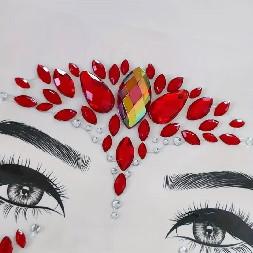 Kırmızı Taşlı Yüz Dekor Maskesi - Görsel 4